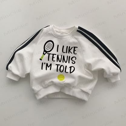 I LIKE TENNIS I'M TOLD. Baby Sweatshirt mit Gestreift , weiß. - Weiß - 2-3J - image 1