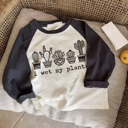 I WET MY PLANTS Baby Dunkelgraues Raglan-T-Shirt - Drak Gray - 2-3J - image 1