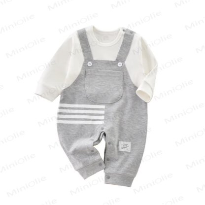 Baby Fake 2-teiliger grauer Strampler mit Taschen - image 6