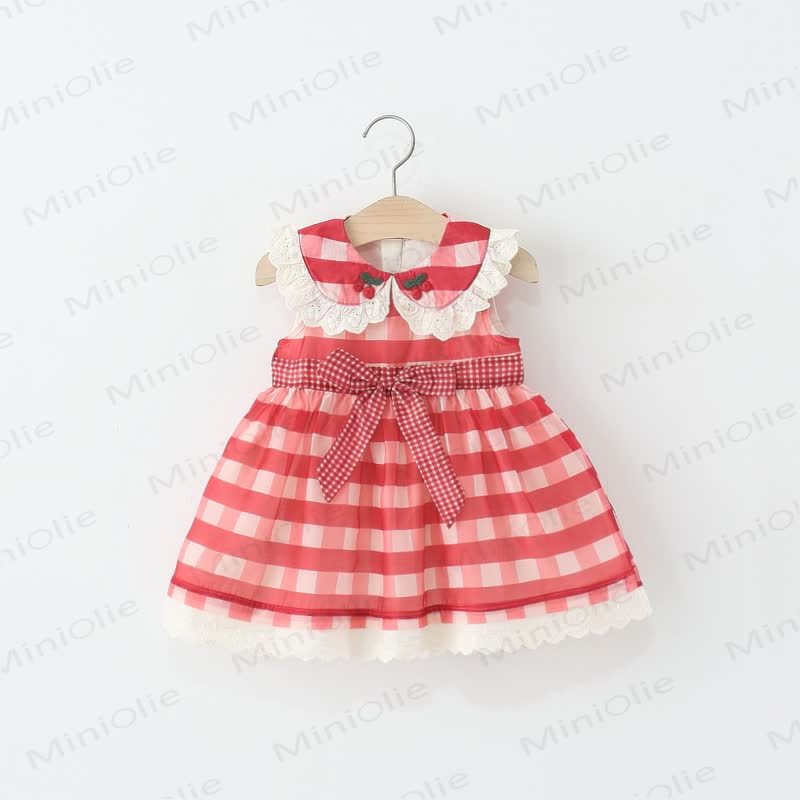 Baby Kleinkind Rot Plaid Schleife und Kirsche  - Rot Plaid - 5-7J - image 1
