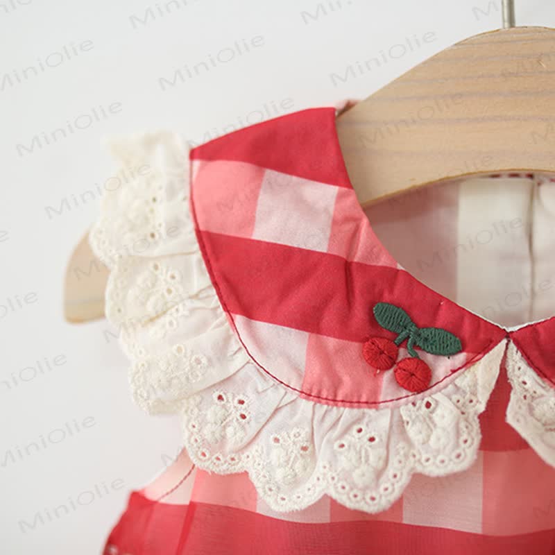 Baby Kleinkind Rot Plaid Schleife und Kirsche  - image 6