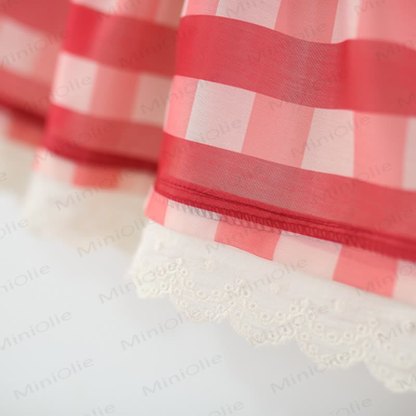 Baby Kleinkind Rot Plaid Schleife und Kirsche  - image 8