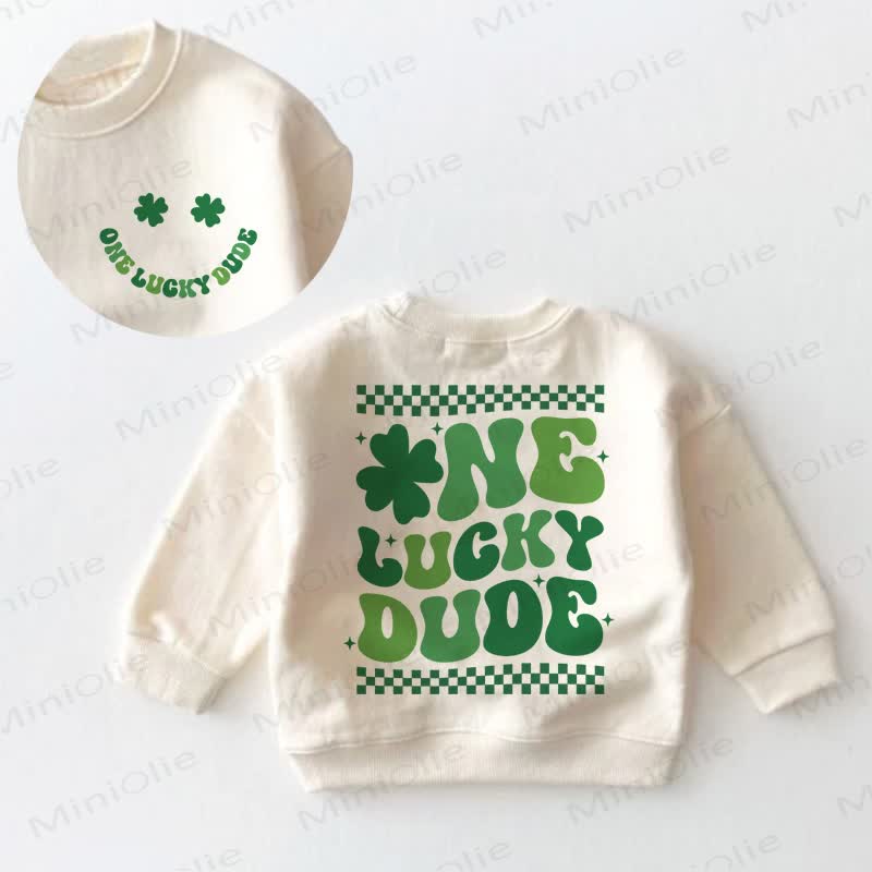 ONE LUCKY DUDE Baby Kleinkind Lächeln Klee Beige Sweatshirt - Creme - 3-5J - image 1