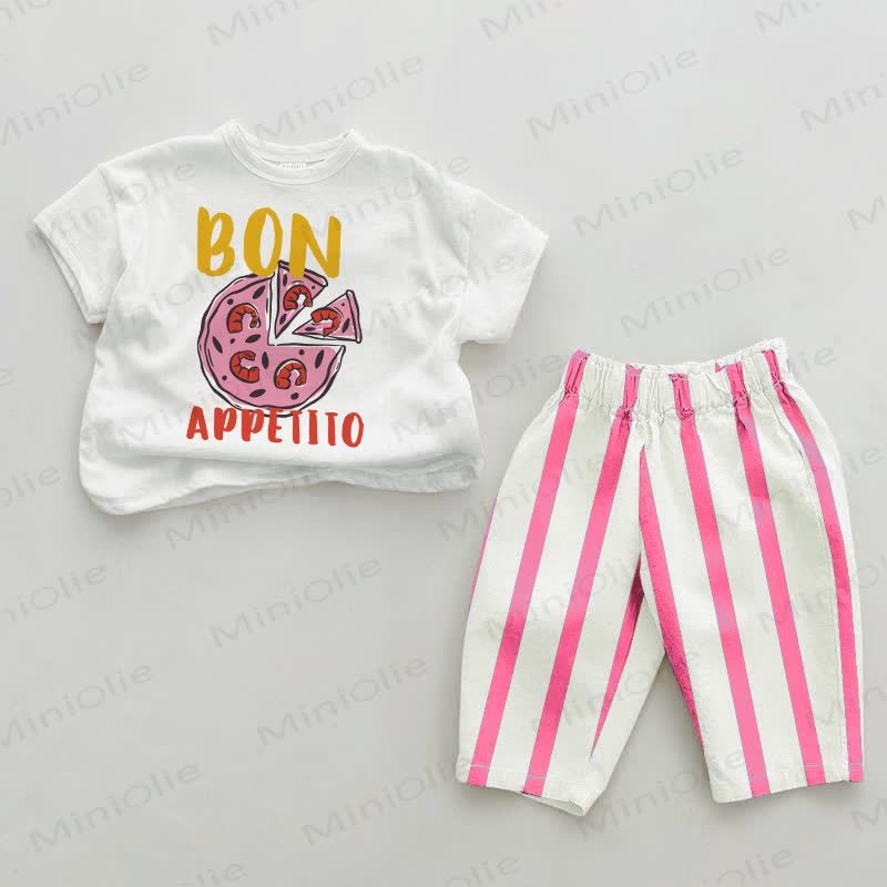 BON APPETITO Baby Pizza Rosa Vertikal Streifen 2-teiliges Set - Weiß & Rosa - 2-3J - image 1