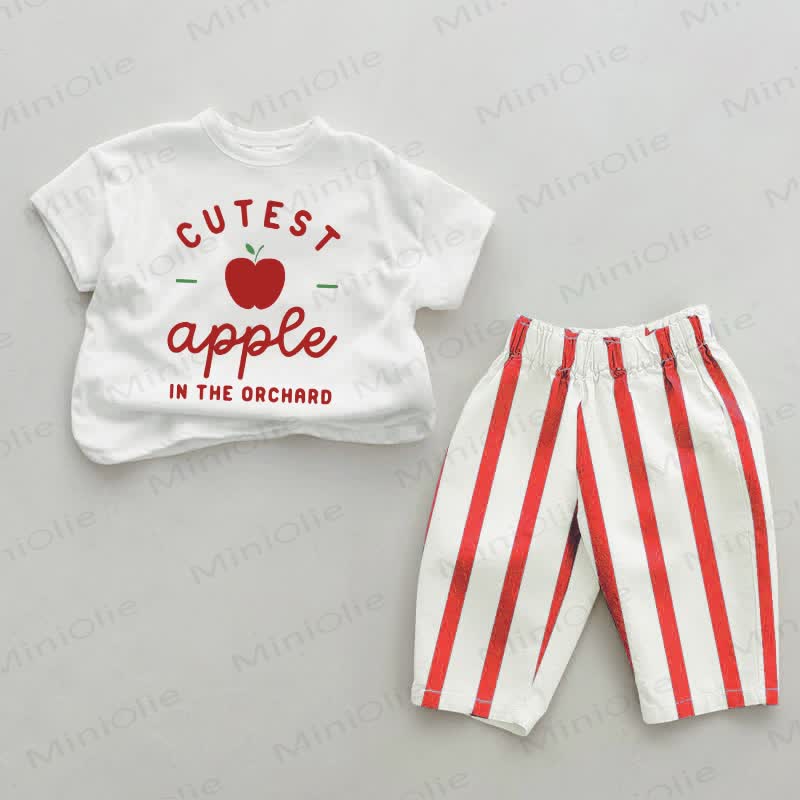 Der CUTEST APPLE IN THE ORCHARD – Baby , vertikal Streifen 2-teiliges Set - Weiß & Rot - 2-3J - image 1