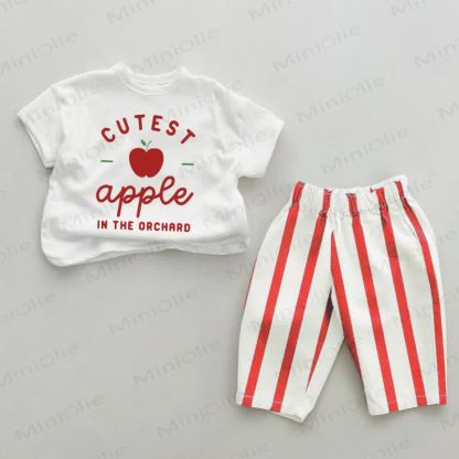 Der CUTEST APPLE IN THE ORCHARD – Baby , vertikal Streifen 2-teiliges Set - Weiß & Rot - 2-3J - image 1
