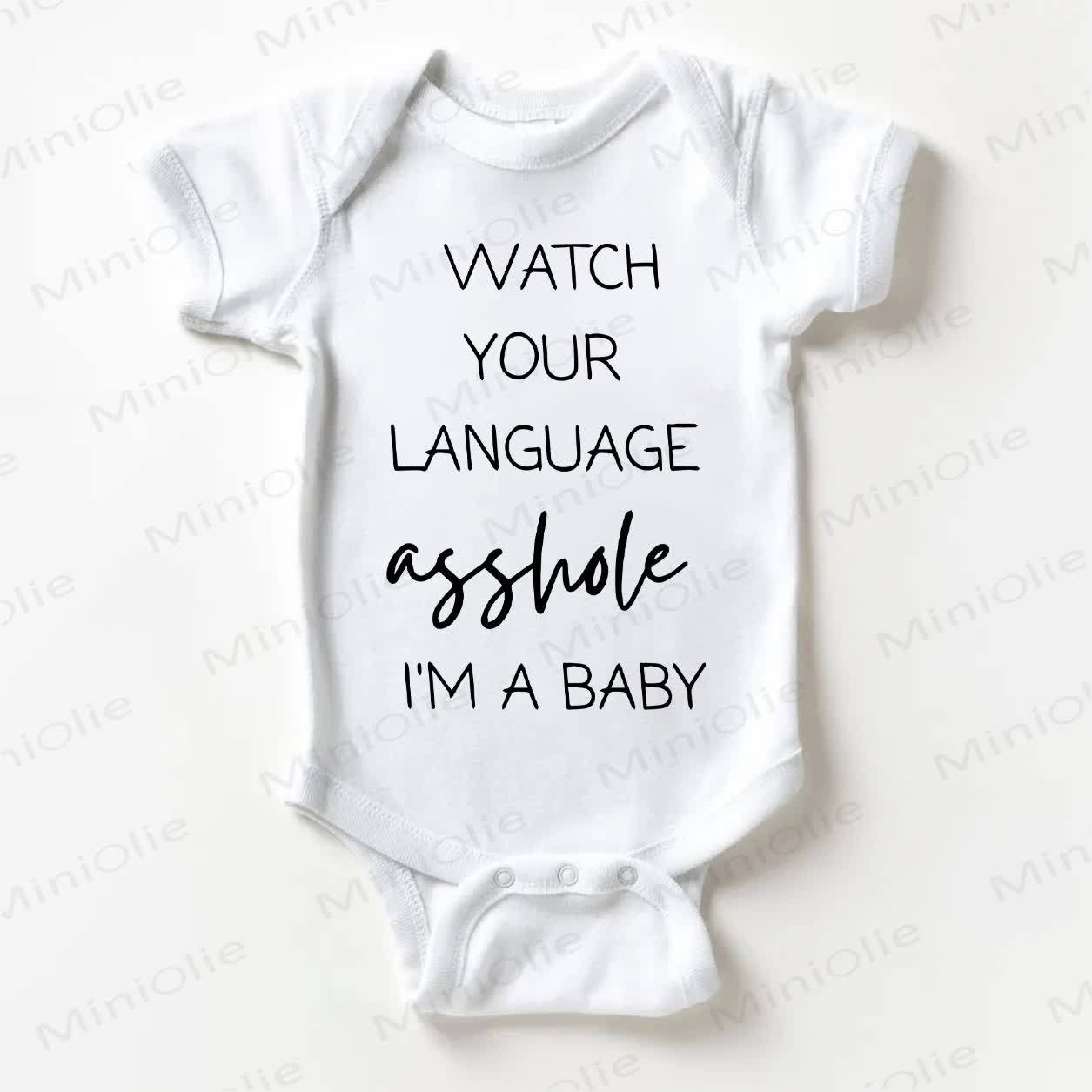 WATCH YOUR LANGUAGE Baby Slogan Weißer Bodysuit - Weiß - 18-24M - image 1