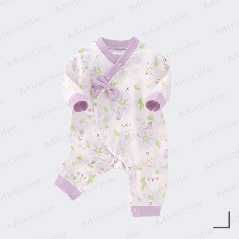 Baby Neugeboren -Kimono- Schleife und Strampler - Lila - 18-24M - image 2