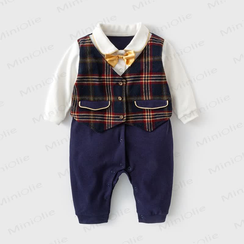 Baby Strampler mit Schleife und Plaid (2-teilig ) - Dunkelblau - 18-24M - image 1