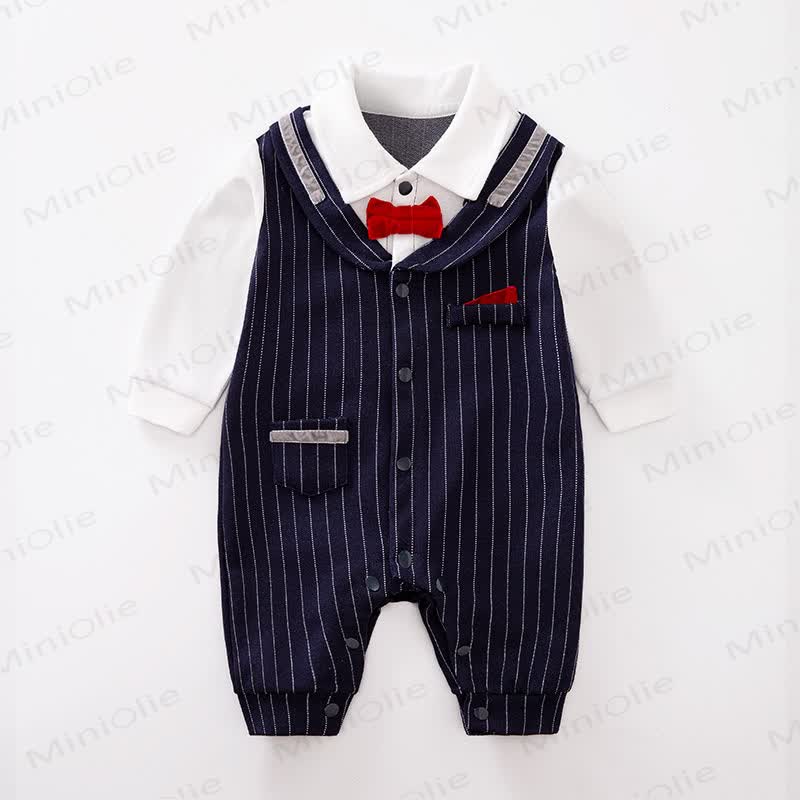 Baby Strampler mit Schleife und Streifen , 2-teilig - Dunkelblau - 18-24M - image 1