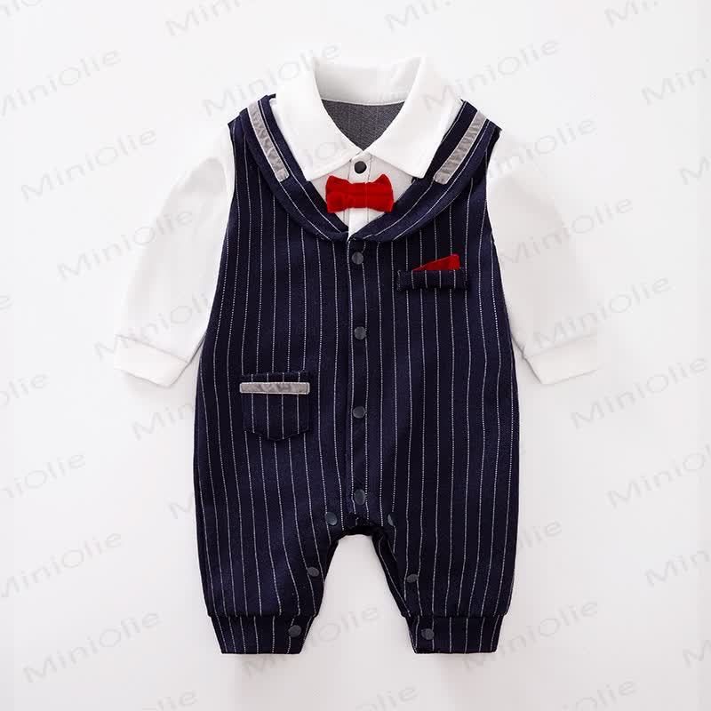 Baby Strampler mit Schleife und Streifen , 2-teilig - Dunkelblau - 18-24M - image 1