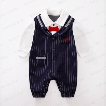 Baby Strampler mit Schleife und Streifen , 2-teilig - Dunkelblau - 18-24M - image 1