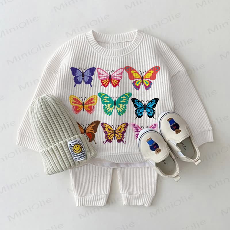 Baby Waffel Schmetterling Weißes Sweatshirt 2-teiliges Set - Weiß - 18-24M - image 1