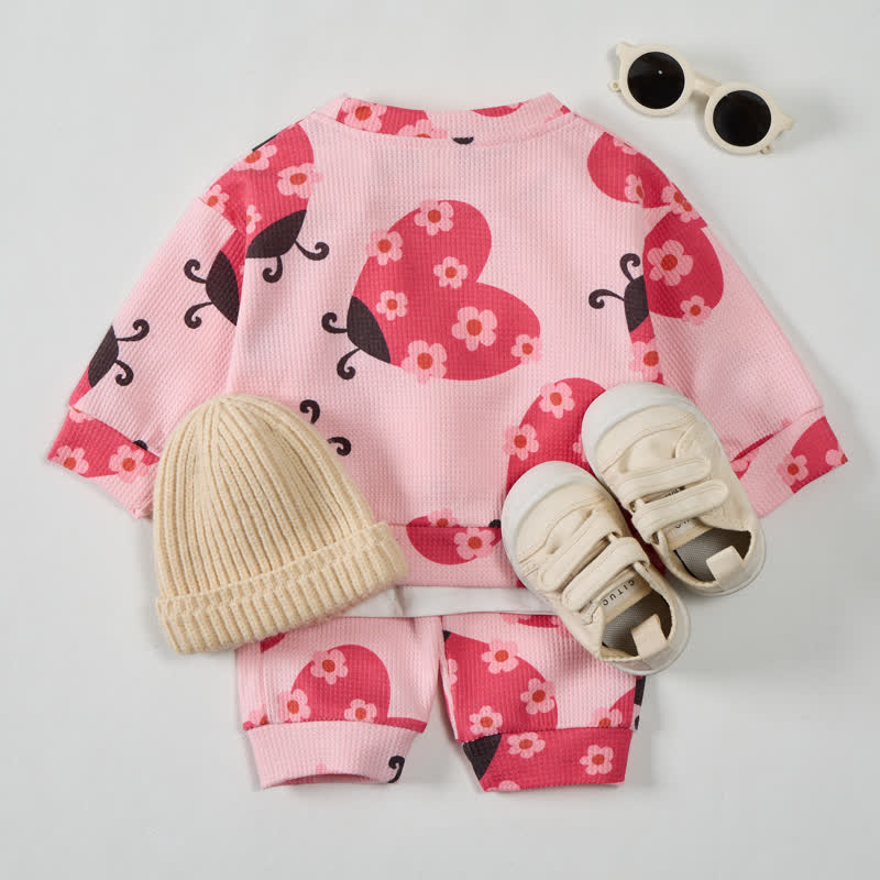  Baby Kleinkind Sweatshirt Set mit Rosa Blumen und Marienkäfer , 2-teilig - image 3