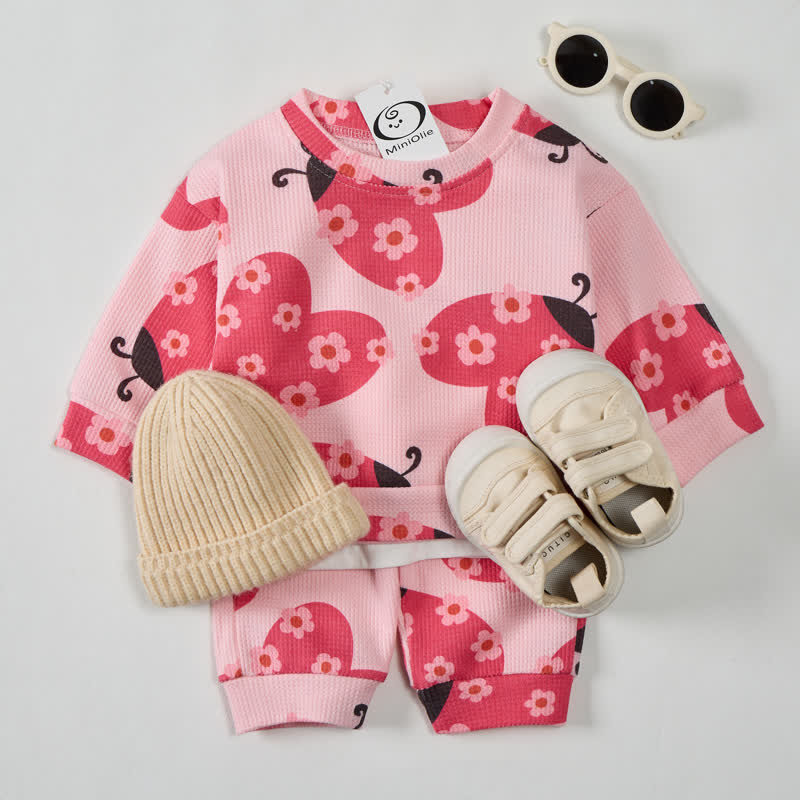 Baby Kleinkind Sweatshirt Set mit Rosa Blumen und Marienkäfer , 2-teilig - image 2