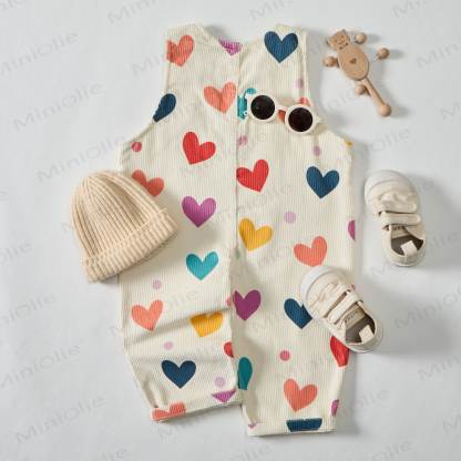 Baby Kleinkind Overalls aus Bunt Cord mit Beige Herzen und Punkte  - image 8