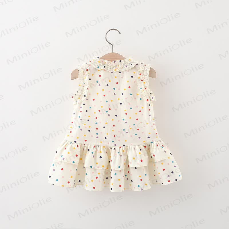 Baby Kleinkind Mädchen-Kleid mit Schleife , Blau kariert , mit Blume / Beige Punkt  - image 3