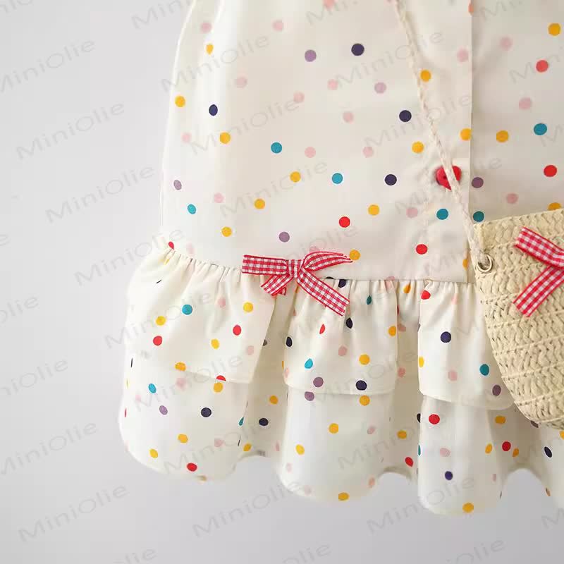 Baby Kleinkind Mädchen-Kleid mit Schleife , Blau kariert , mit Blume / Beige Punkt  - image 9