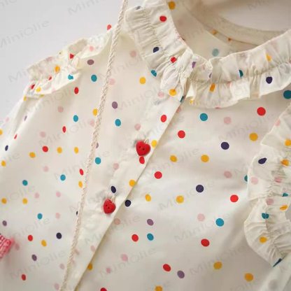 Baby Kleinkind Mädchen-Kleid mit Schleife , Blau kariert , mit Blume / Beige Punkt  - image 6
