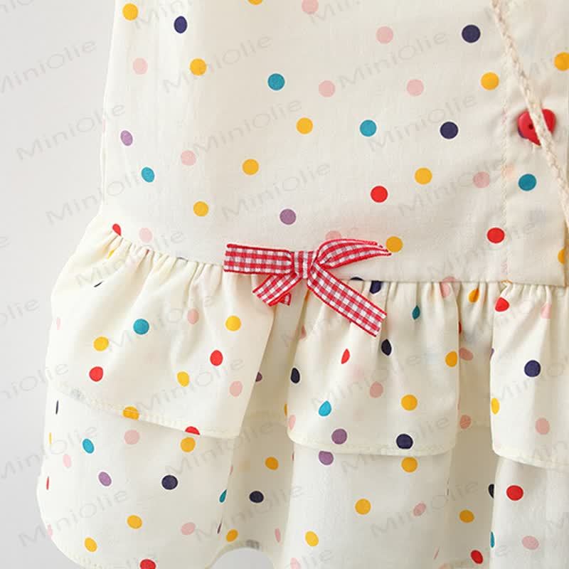 Baby Kleinkind Mädchen-Kleid mit Schleife , Blau kariert , mit Blume / Beige Punkt  - image 7