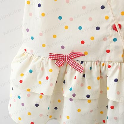 Baby Kleinkind Mädchen-Kleid mit Schleife , Blau kariert , mit Blume / Beige Punkt  - image 7