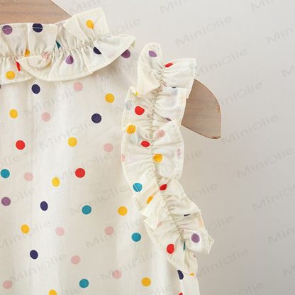 Baby Kleinkind Mädchen-Kleid mit Schleife , Blau kariert , mit Blume / Beige Punkt  - image 8