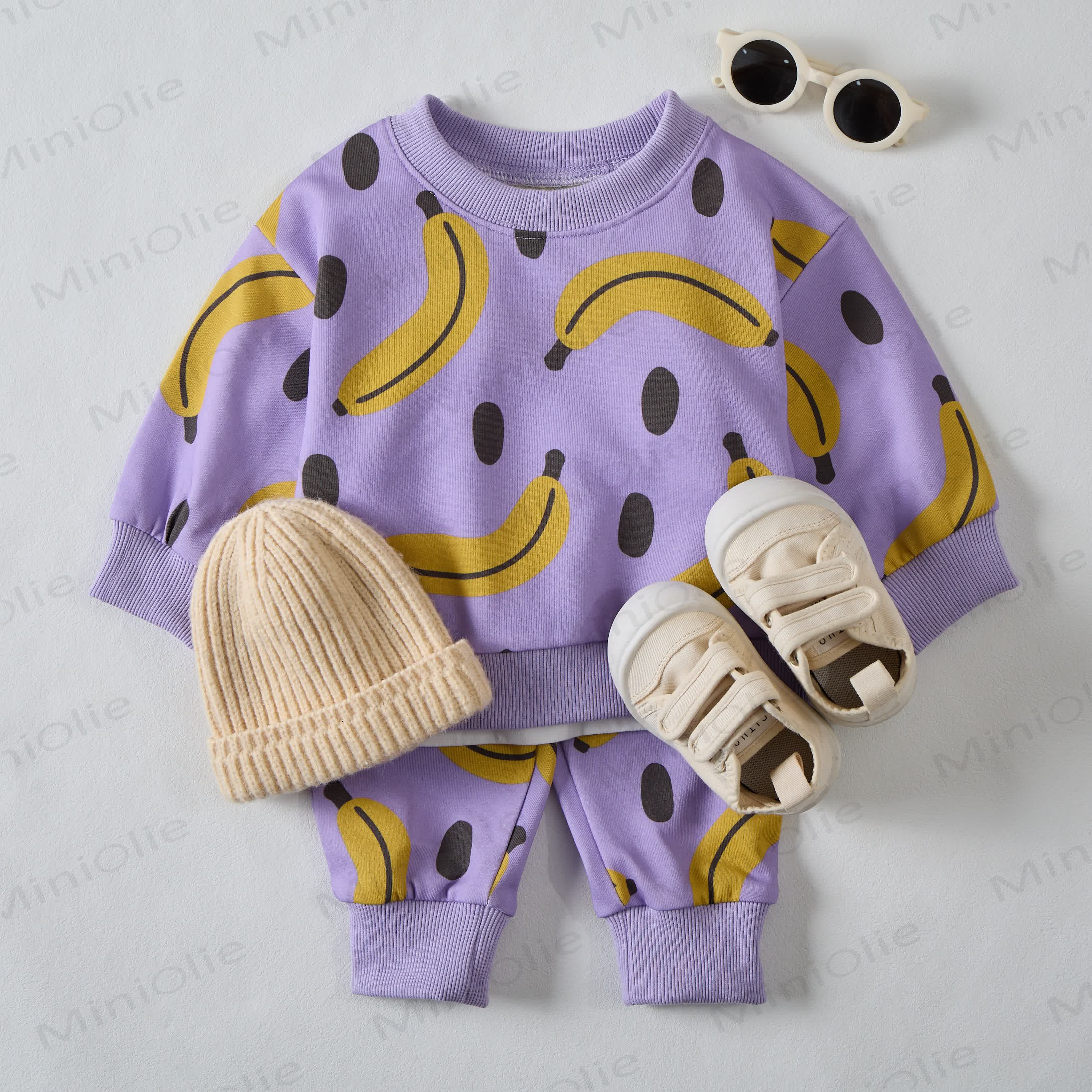 Baby Polka Punkte Bananenlila Sweatshirt 2-teiliges Set - image 2