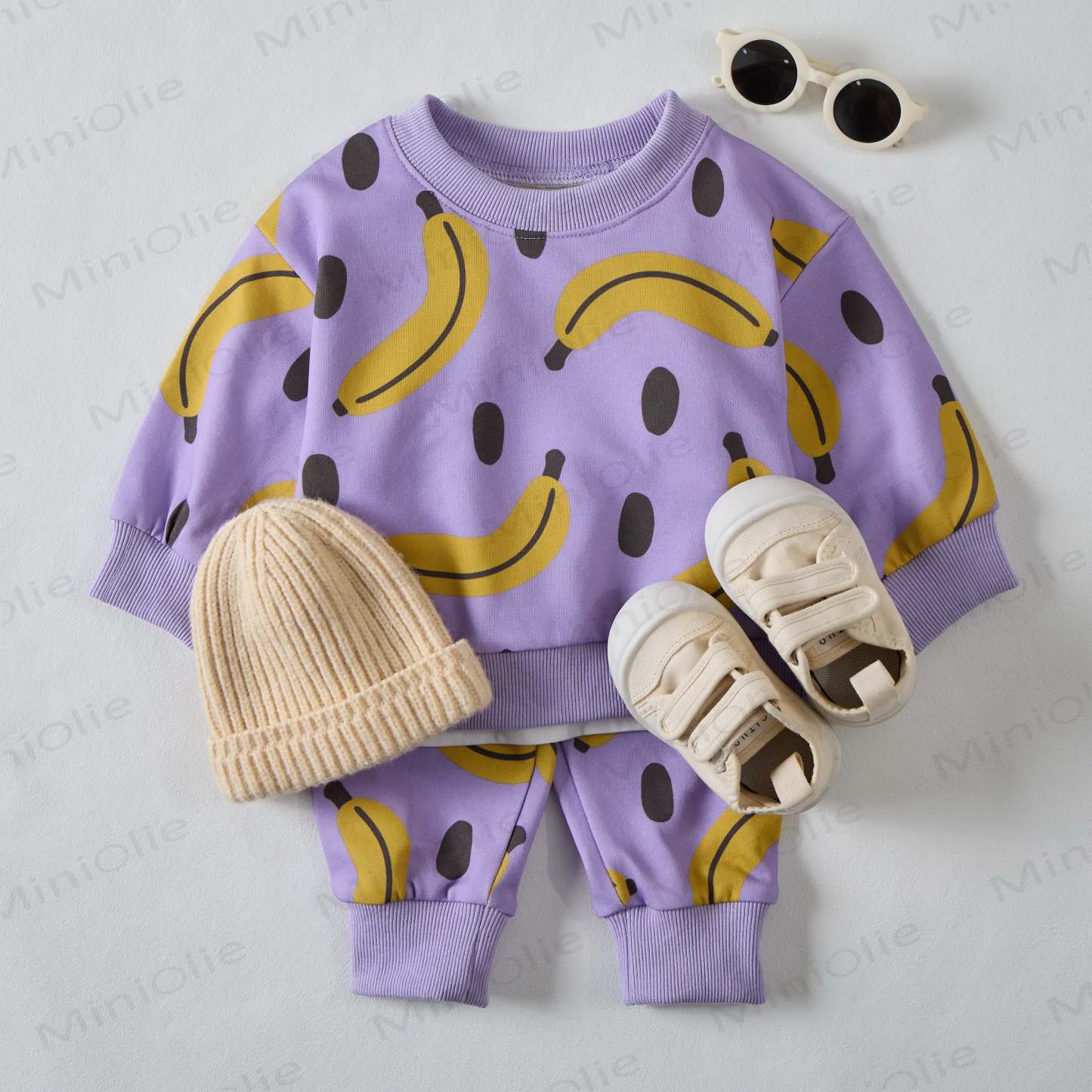 Baby Polka Punkte Bananenlila Sweatshirt 2-teiliges Set - image 2