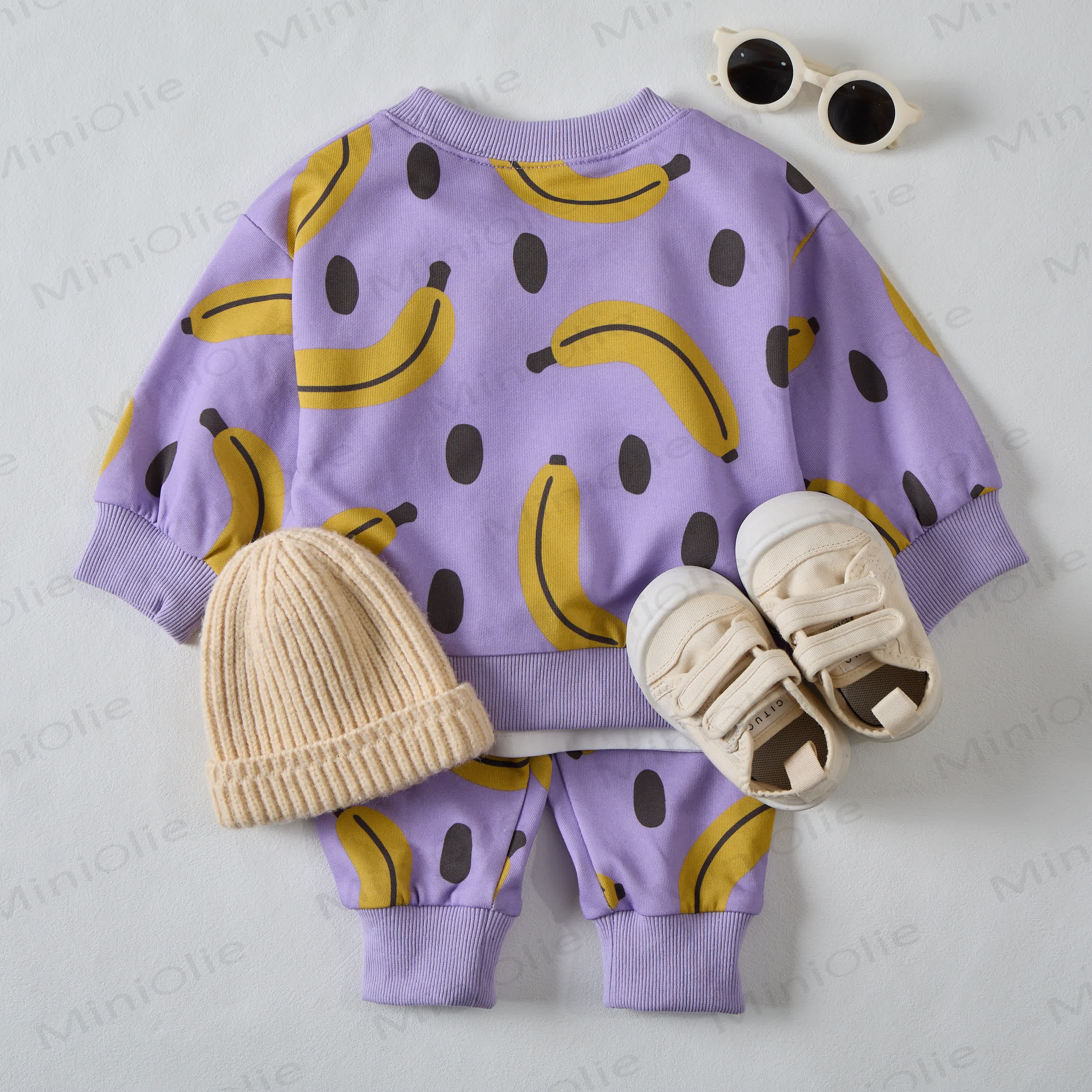 Baby Polka Punkte Bananenlila Sweatshirt 2-teiliges Set - image 7