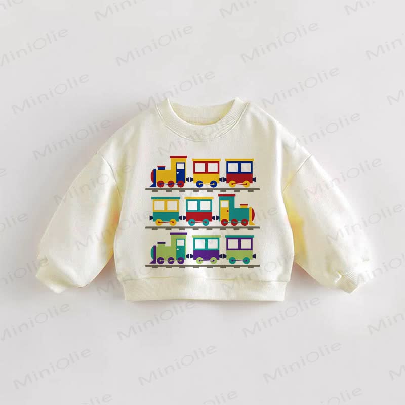 Beige Sweatshirt mit Cartoon-Zugmotiv für Baby und Kleinkind - Creme - 3-5J - image 1