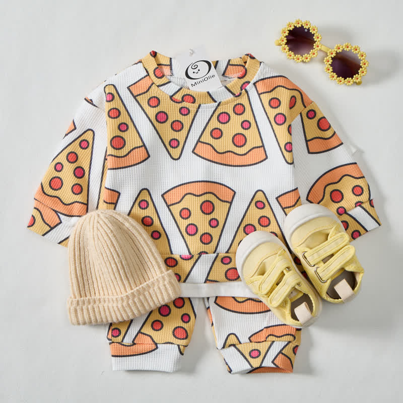 Baby Kleinkind Pizza- Waffel 2-teiliges Beige Set - image 2