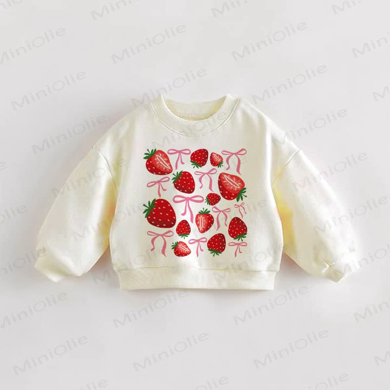 Baby Kleinkind Sweatshirt in Beige mit Erdbeere und Schleifenmotiv - Creme - 3-5J - image 1
