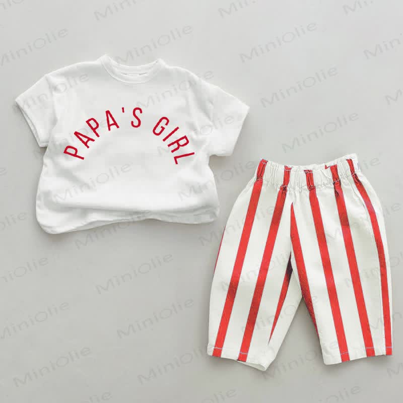PAPA'S GIRL Baby Rot Vertikal Streifen 2-teiliges Set - Weiß & Rot - 2-3J - image 1