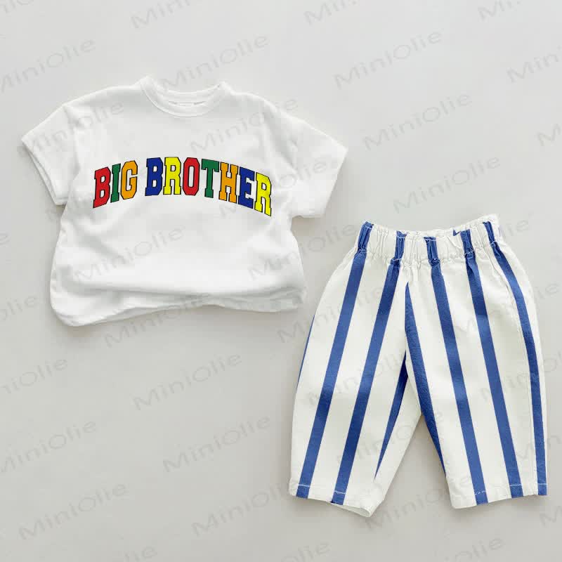 BIG BROTHER Baby , vertikal Streifen 2-teiliges Set - Weiß & Blau - 2-3J - image 1