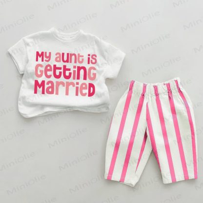 MY AUNT IS GETTING MARRIED – Baby Set mit vertikalen Streifen - Weiß & Rosa - 2-3J - image 1
