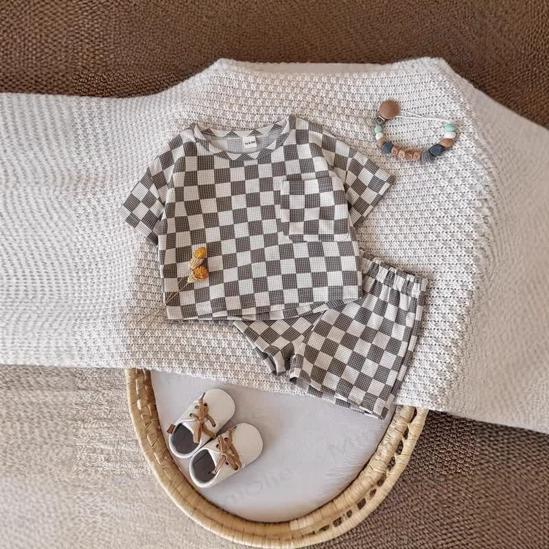 Baby Plaid Waffel T-Stück und Shorts , 2-teiliges Set - Braun - 2-3J - image 1