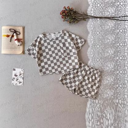 Baby Plaid Waffel T-Stück und Shorts , 2-teiliges Set - image 2