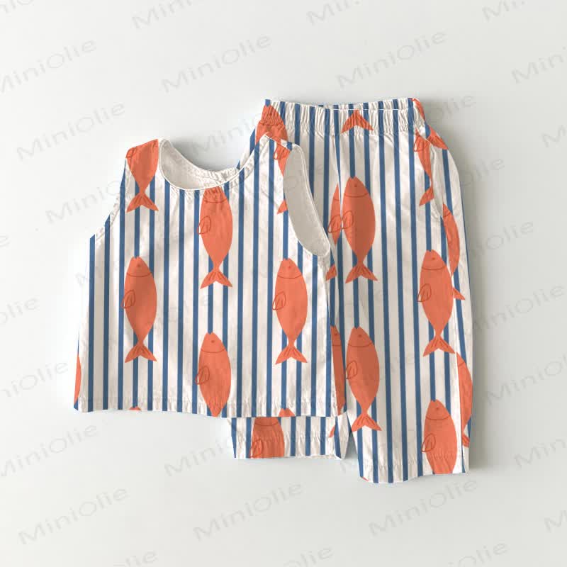 Streifen 2-teiliges Set mit Fisch für Baby und Kleinkind - Blau - 5-7J - image 1