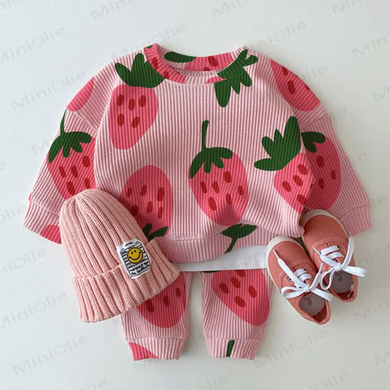 Baby Kleinkind Erdbeere Waffel Sweatshirt Set , 2-teilig - Rosa - 3-5J - image 1