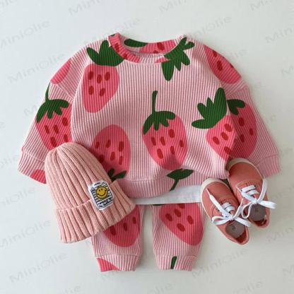 Baby Kleinkind Erdbeere Waffel Sweatshirt Set , 2-teilig - Rosa - 3-5J - image 1