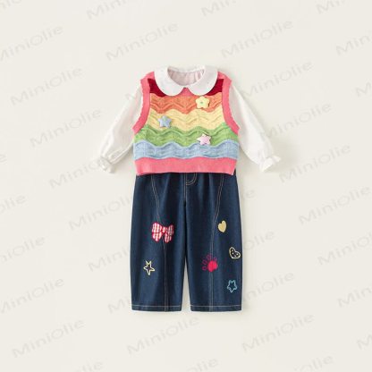 Sternenweste für Kleinkindmädchen/Weißes Hemd/ Blau Jeans - image 1