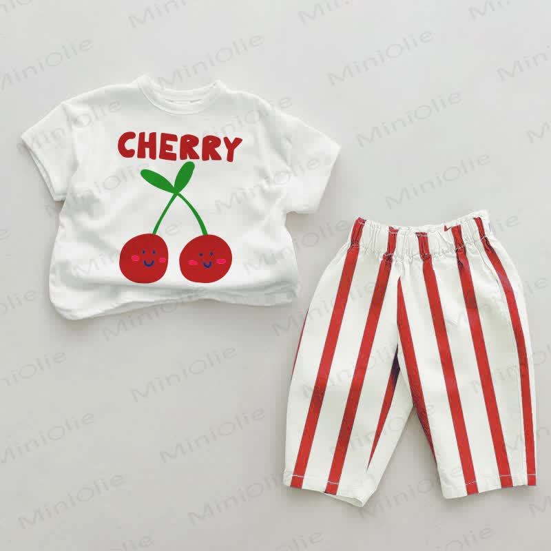 Baby Cherry vertikal Streifen 2-teiliges Set - Weiß & Rot - 2-3J - image 1