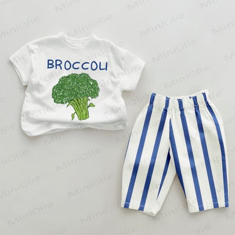Baby Broccoli Blau Vertikal Streifen 2-teiliges Set - Weiß & Blau - 2-3J - image 1