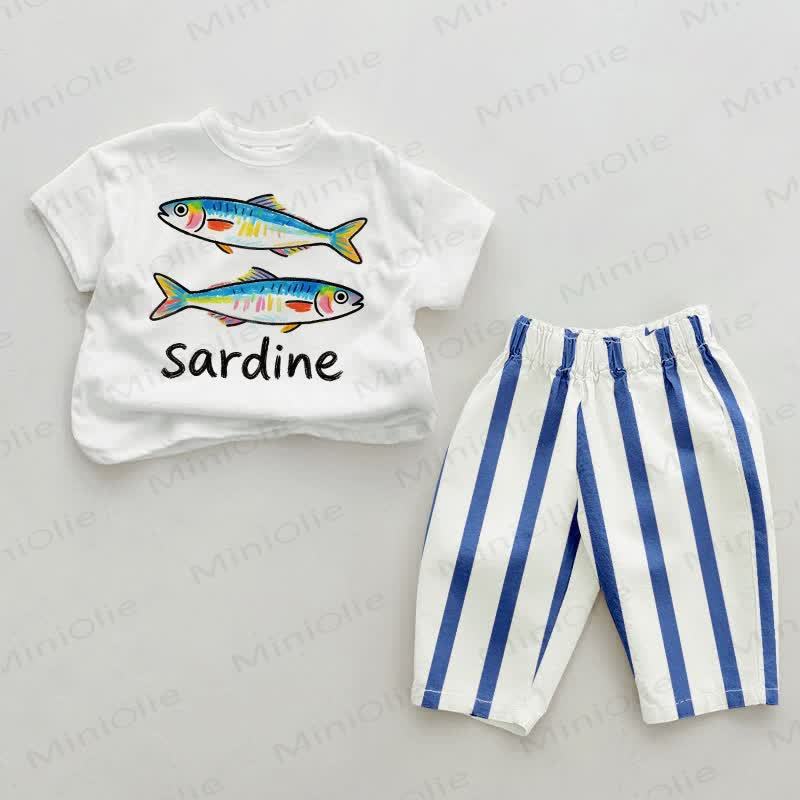  SARDINE Baby , vertikal Streifen 2-teiliges Set - Weiß & Blau - 2-3J - image 1