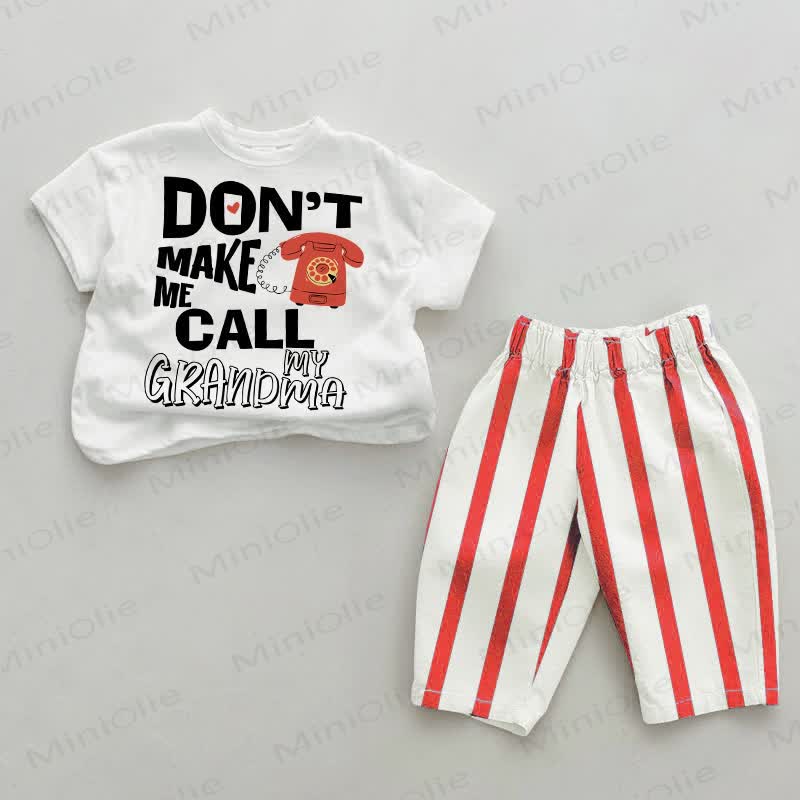 DON'T MAKE ME CALL MY GRANDMA! Baby Set mit vertikalen Streifen, 2-teilig - Weiß & Rot - 2-3J - image 1