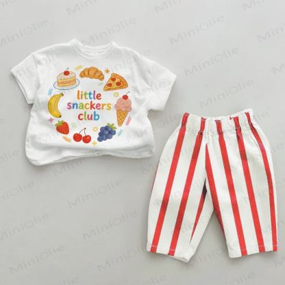 LITTLE SNACKERS CLUB Baby Set mit vertikalen Streifen , 2-teilig - Weiß & Rot - 2-3J - image 1