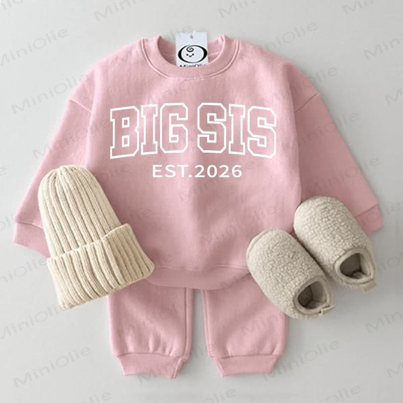 BIG BRO/BIG SIS EST.2026 Baby Sweatshirt 2-teiliges Set Grau Grün - Rosa - 2-3J - image 2