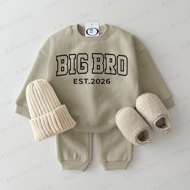 BIG BRO/BIG SIS EST.2026 Baby Sweatshirt 2-teiliges Set Grau Grün - Grau Grün - 2-3J - image 1