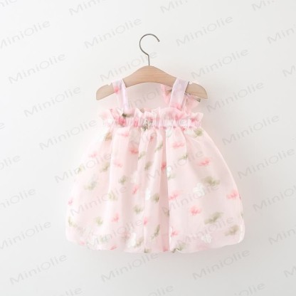 Kleid für Baby , Mädchen , Schleife und Blume - Rosa - 3-5J - image 2