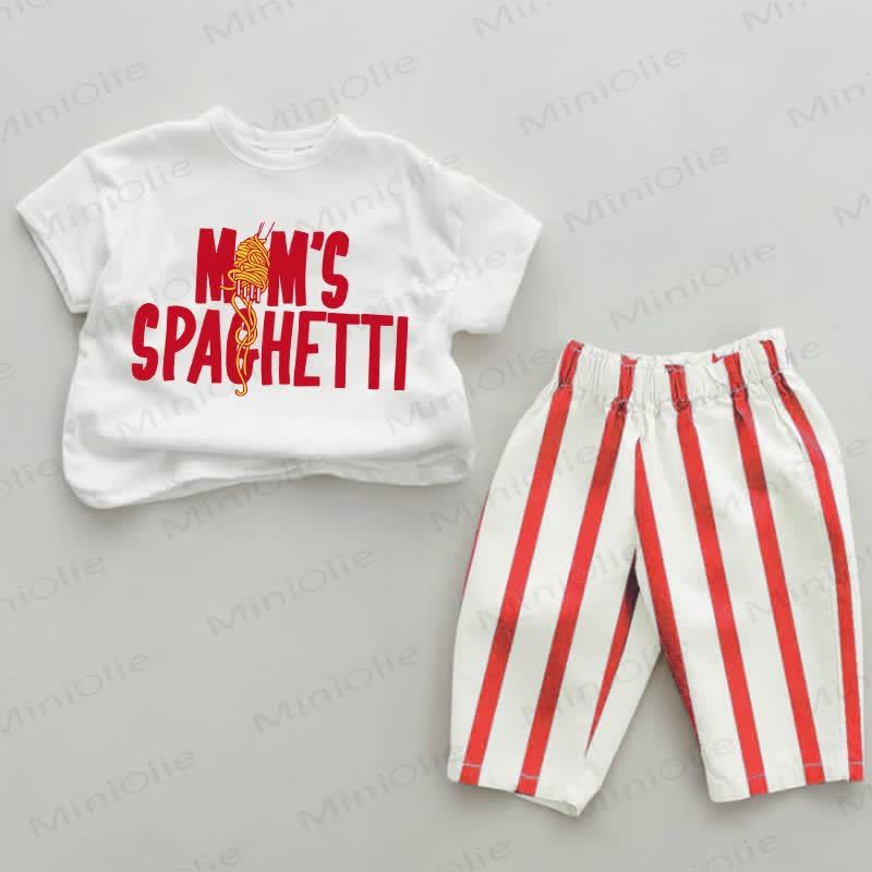 MOM'S SPAGHETTI Baby Rot Vertikal Streifen 2-teiliges Set - Weiß & Rot - 2-3J - image 1